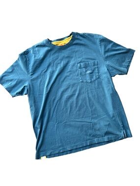 Tommy Bahama Blue Short Sleeve Pocket Tee with Yellow Neck Trim